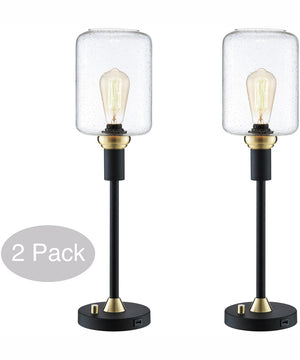 Luken 2-Light 2 Pack-Table Lamp Black/Antique Brass/Seeded Glass