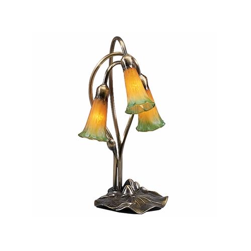 16"H Meyda Tiffany 13595  Amber/Green Pond Lily 3 Lt Accent Lamp