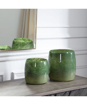 Matcha Green Glass Vases, Set of 2
