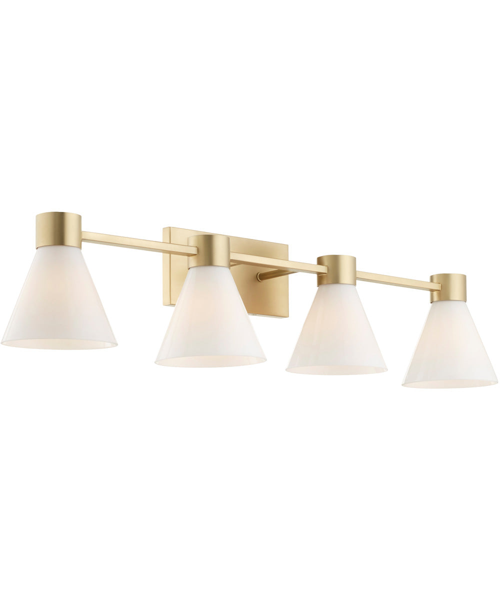 Beldar 4-light Bath Vanity Light Aged Brass w/ Gloss Opal
