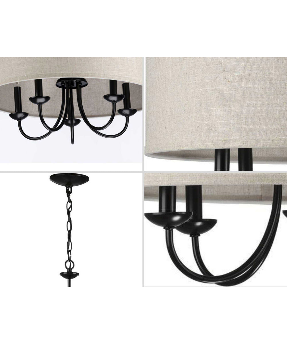 Drum Shade 5-Light Harvest Linen Shade Farmhouse Chandelier Light Matte Black