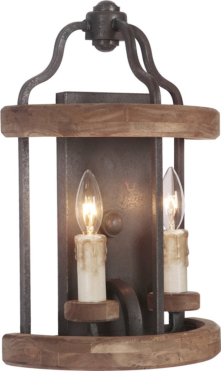 11"W Ashwood 2-Light Wall Sconce Textured Black/Whiskey Barrel