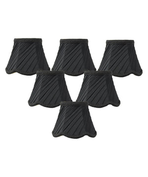 5"W x 4"H Set of 6 Pleated Scallop Clip-on Candelabra Lampshade Black Fabric