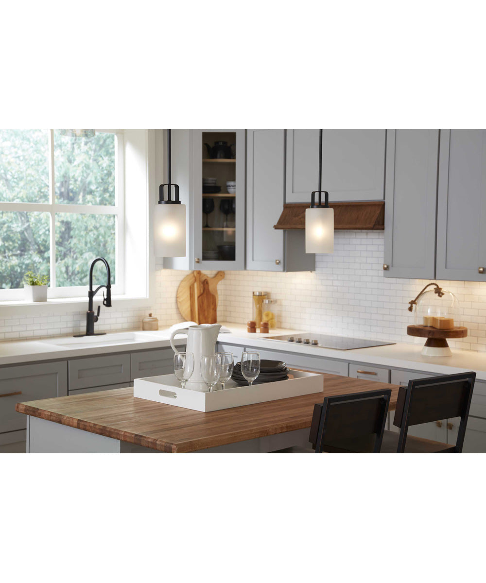 League 1-Light Etched Glass Modern Farmhouse Mini-Pendant Hanging Light Matte Black