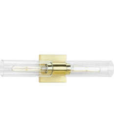 Clarion 2-Light Clear Glass Modern Style Bath Vanity Wall Light Satin Brass