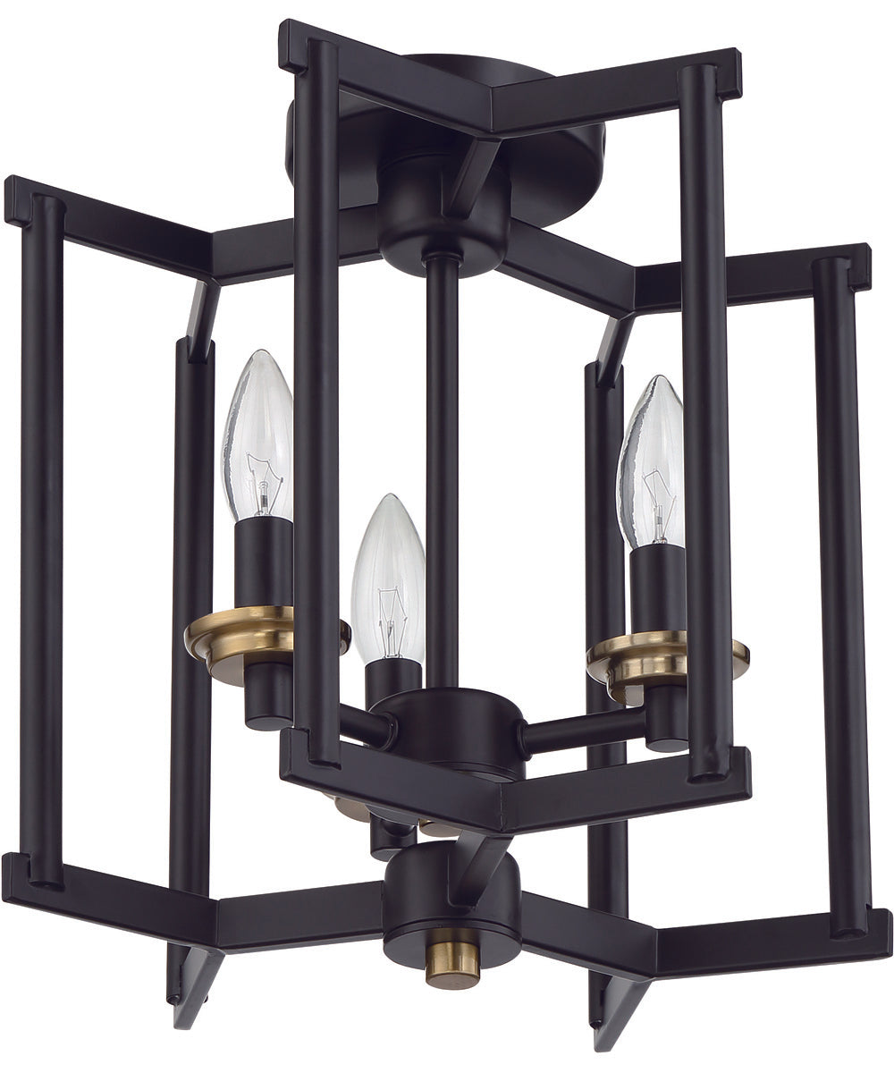 Avante Grand 3-Light Convertible Semi Flush Flat Black/Satin Brass