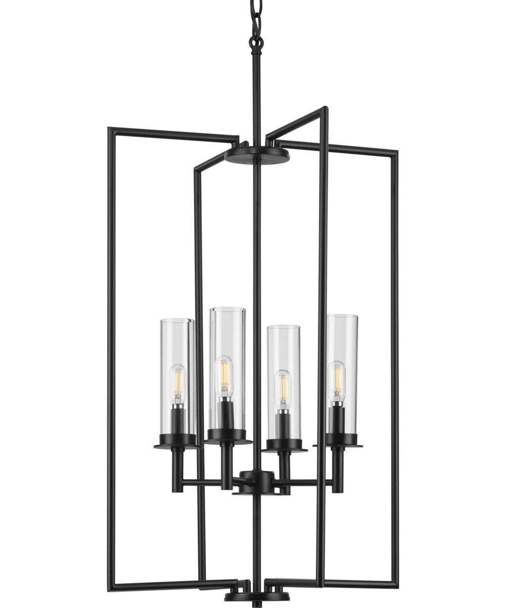 Kellwyn 4-Light Clear Glass Transitional Style Foyer Pendant Light Matte Black