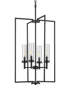 Kellwyn 4-Light Clear Glass Transitional Style Foyer Pendant Light Matte Black