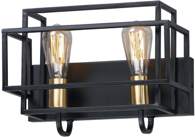 14"W Liner 2-Light Bath Vanity Black / Satin Brass