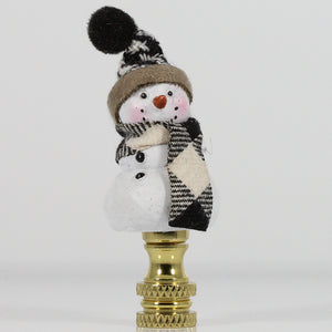 Tranquil Christmas Snowman Polished Brass Base Lamp Finial 3"H