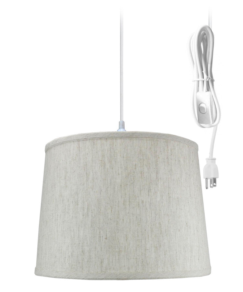 14"W 1 Light Swag Plug-In Pendant  Textured Oatmeal Shade White Cord