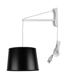 MAST Plug-In Wall Mount Pendant, 1 Light White Cord/Arm, Black Shallow Drum Shade 10x12x08