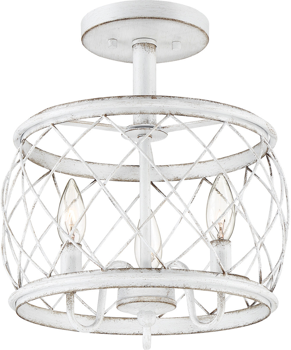 Dury Small 3-light Semi Flush Mount Antique White