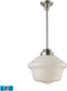 17"W Schoolhouse Pendants 1-Light LED Pendant Satin Nickel/White Glass
