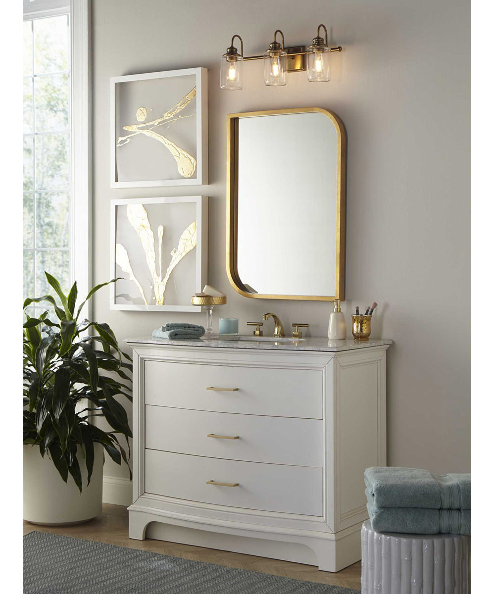 Aiken 3-Light Clear Glass Vintage Style Brass Farmhouse Style Bath Vanity Wall Light Vintage Brass