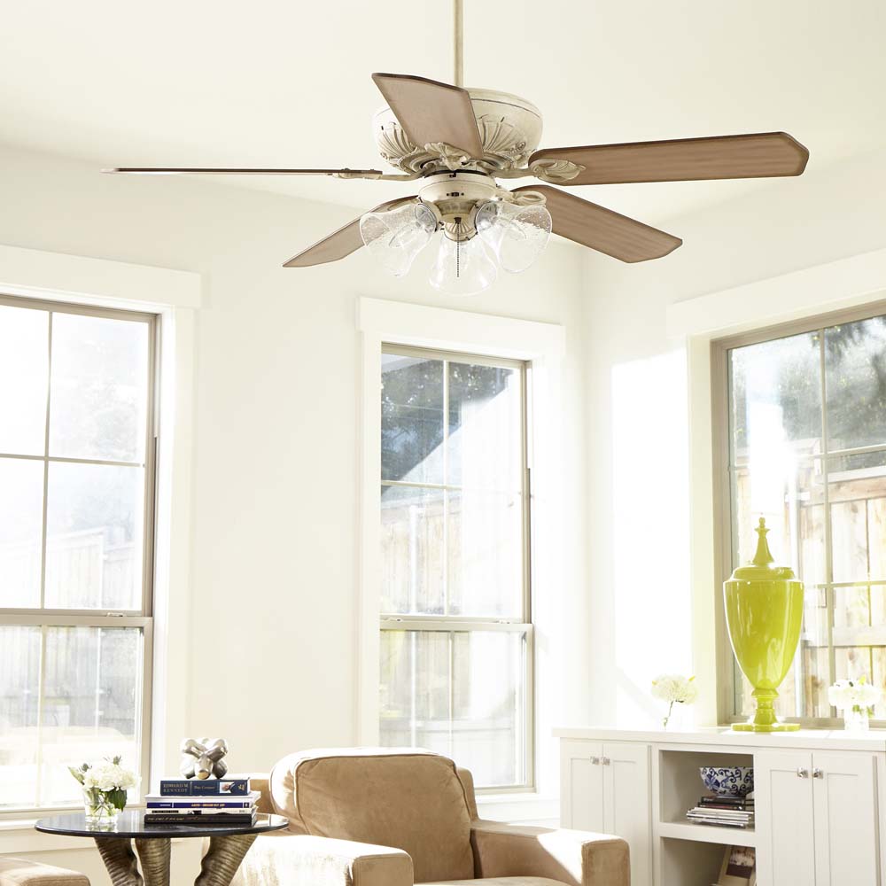 52"W Chateaux Uni-Pack 3-Light Ceiling Fan Persian White/Clear/Seeded