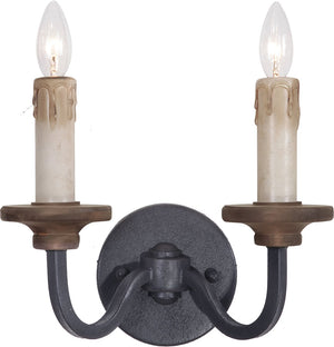 12"W Ashwood 2-Light Wall Sconce Textured Black/Whiskey Barrel