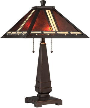 Crimson 2-Light Table Lamp Dark Bronze/Mica Tiffany Shade