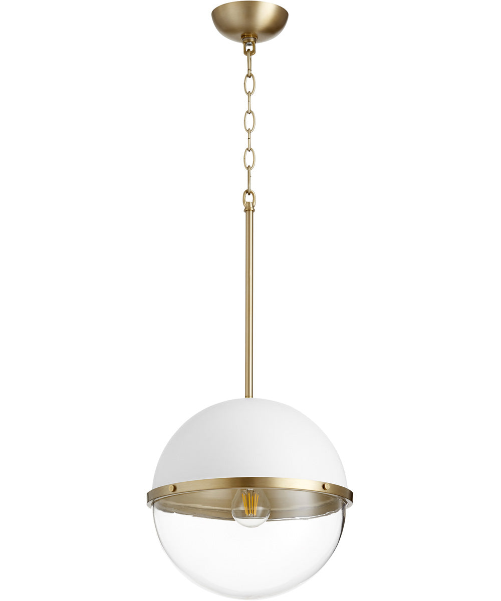 13"W 1-light Pendant Studio White w/ Aged Brass
