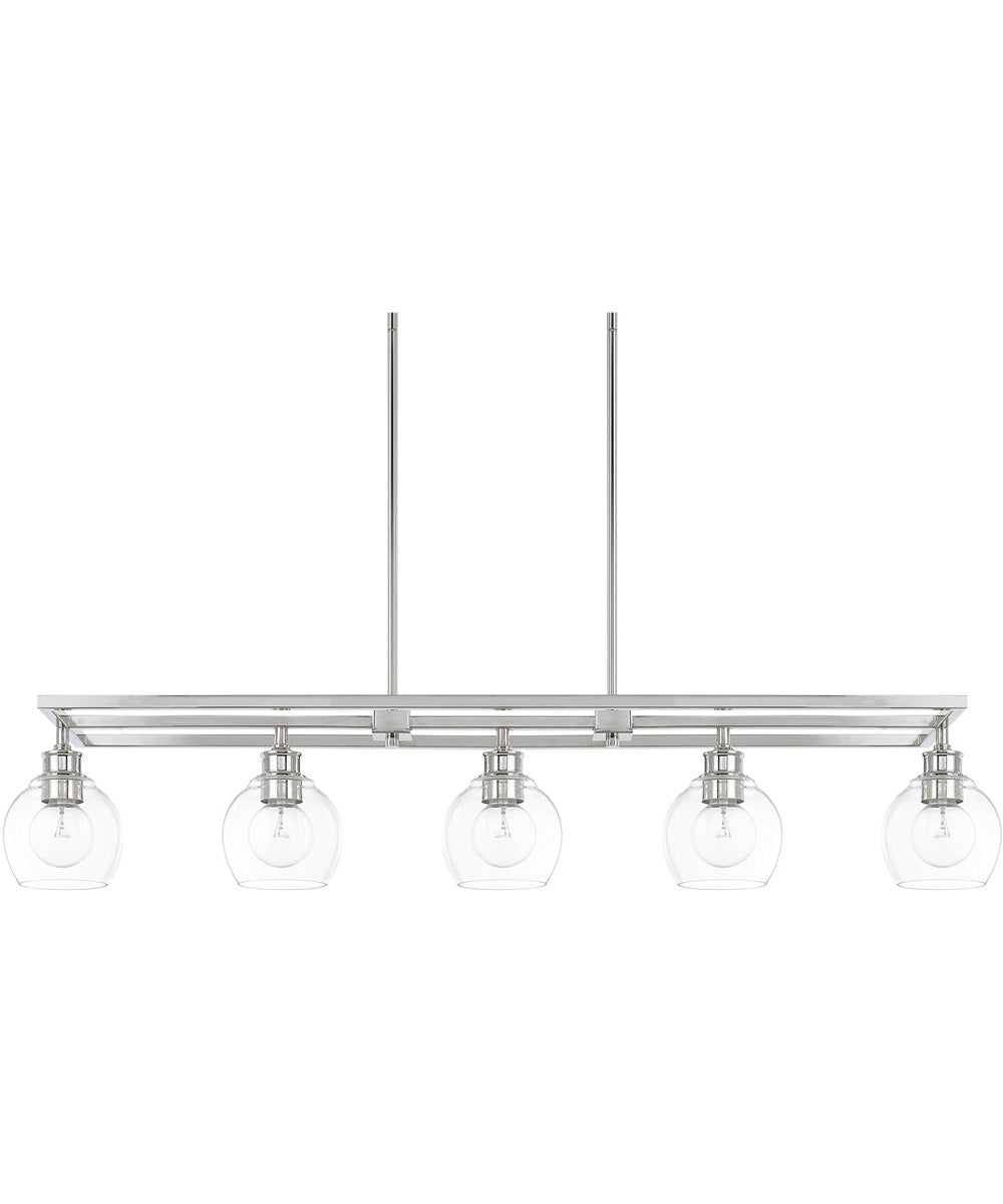 Mid-Century 5-Light Island In Polished Nickel With Clear Glass