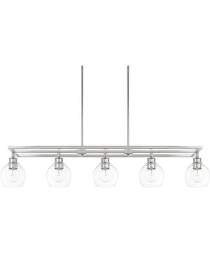 Mid-Century 5-Light Island In Polished Nickel With Clear Glass