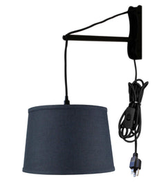 12"W MAST Plug-In Wall Mount Pendant 1 Light Black Cord/Arm Shallow Drum Textured Slate Shade