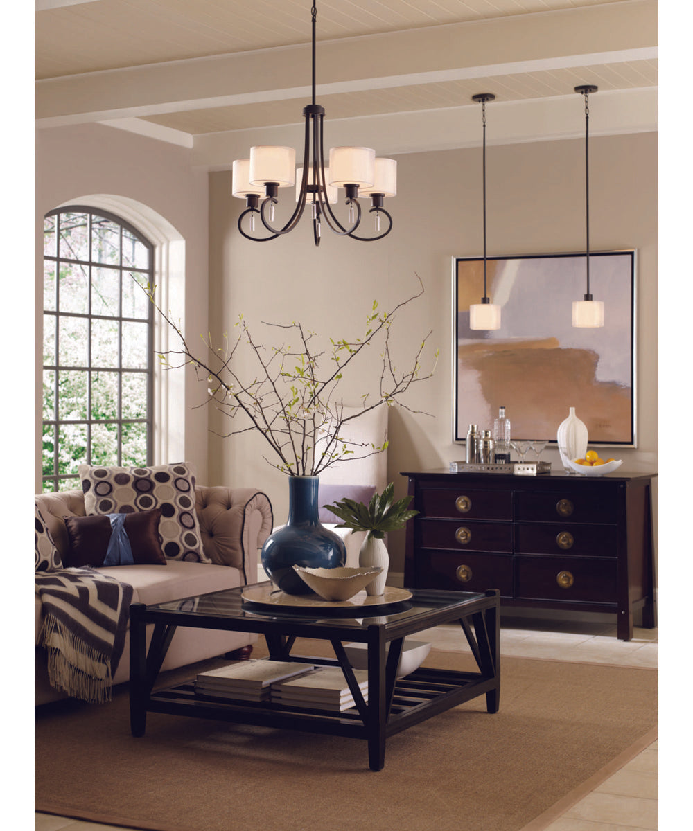 Invite 5-Light White  Silk Mylar Shade New Traditional Chandelier Light Antique Bronze