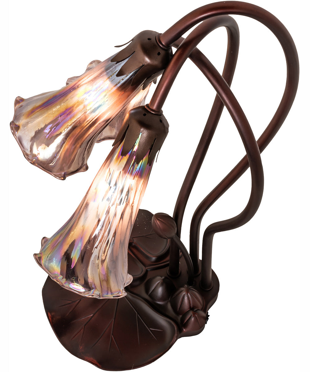 16" High Purple Iridescent Tiffany Pond Lily 3 Light Accent Lamp