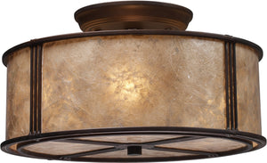 13"W Barringer 3-Light Semi Flush Mount Aged Bronze with Brown Glass