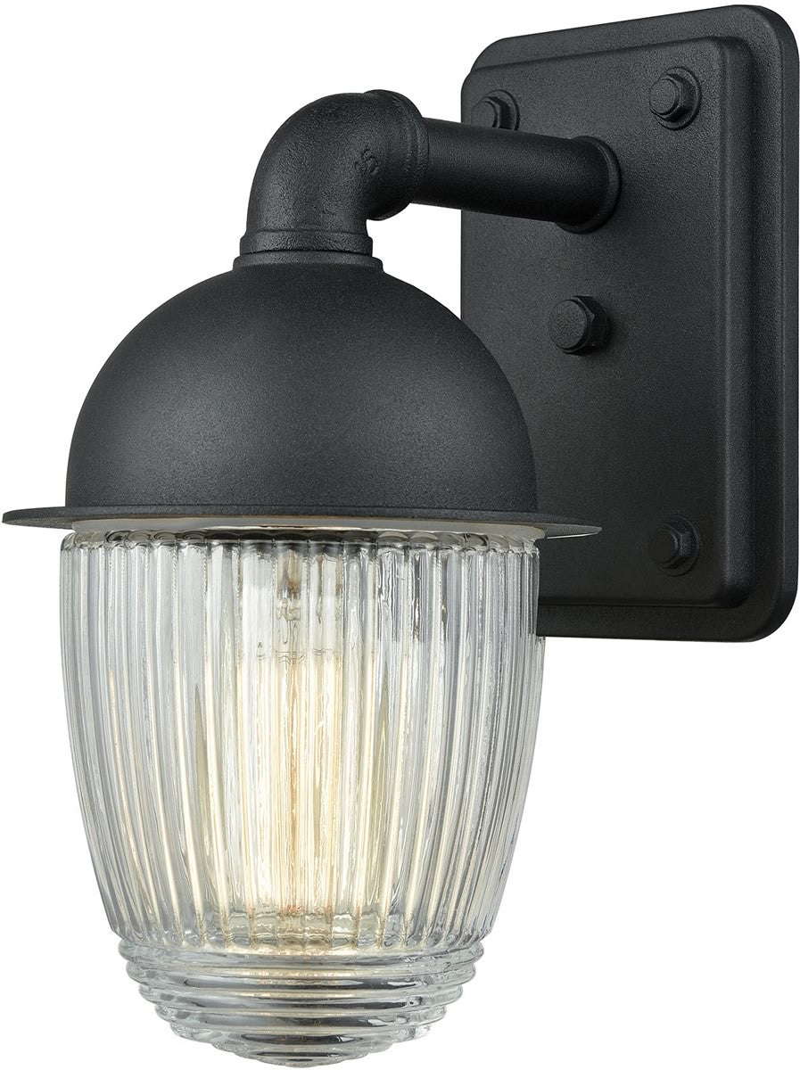 Elk Lighting Channing 1-Light Outdoor Wall Sconce Matte Black/Clear Ribbed Glass 452501