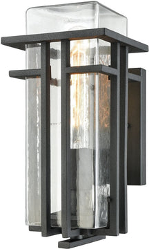 12"H Croftwell 1-Light Outdoor Wall Sconce Textured Matte Black/Clear Glass