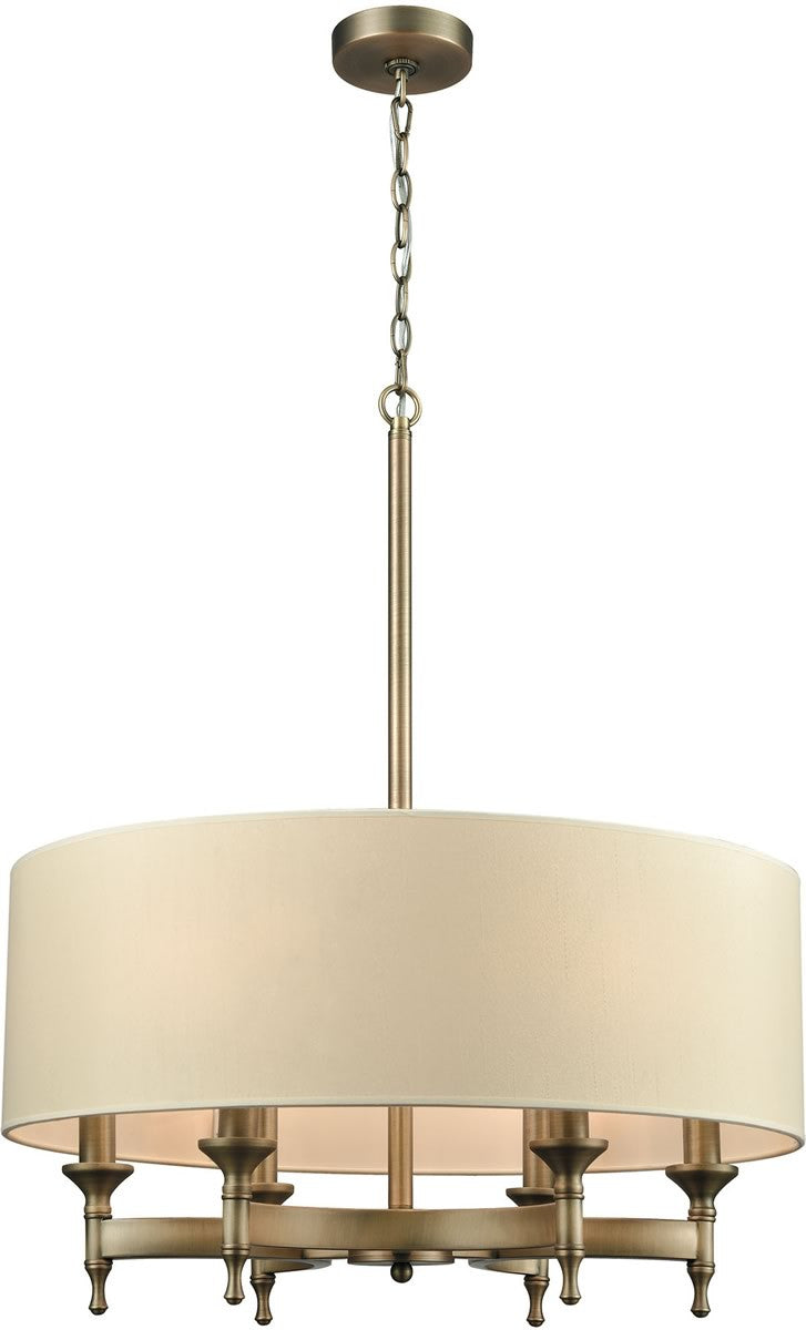 Elk Lighting Pembroke 6-Light Chandelier Brushed Antique Brass/A-Light Tan Fabric Shade 102646