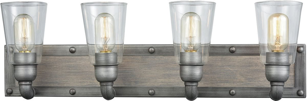 Elk Lighting Platform 4-Light Vanity Weathered Zinc/Washed Wood/Clear Glass 144734