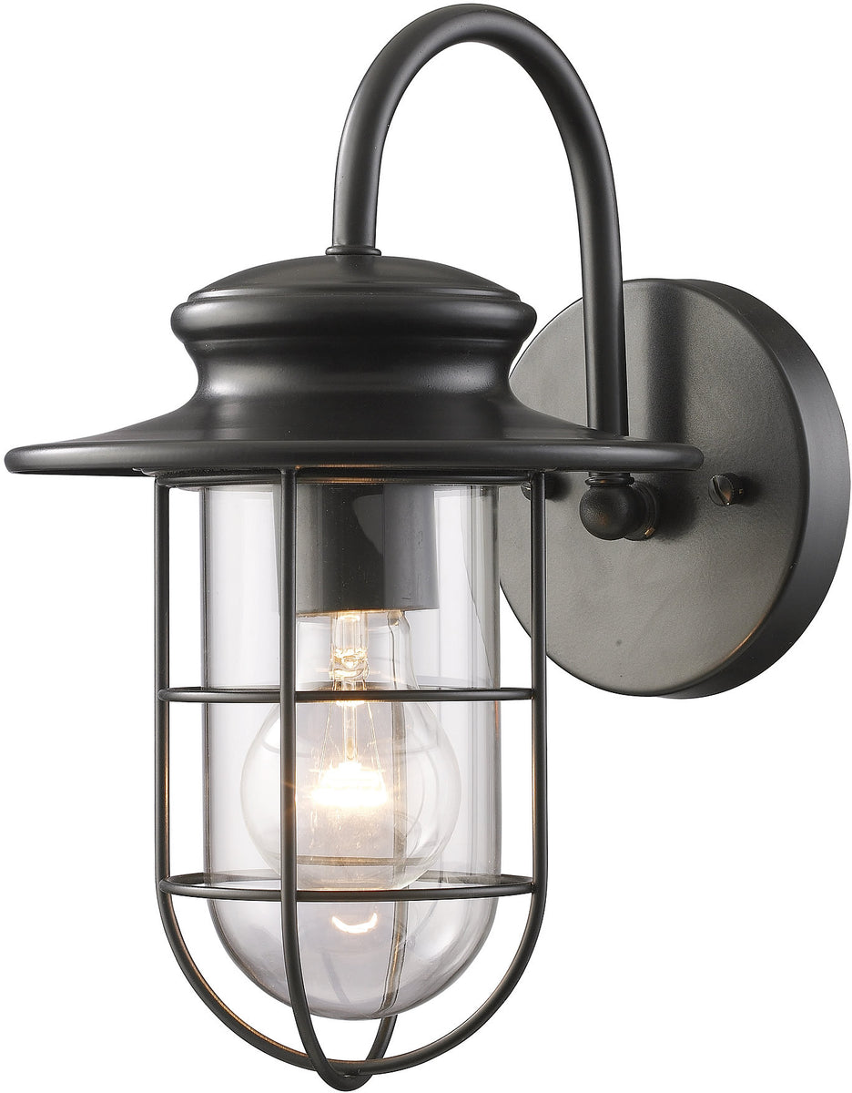 12"H Portside 1-Light Outdoor Wall Sconce Matte Black with Transparent Glass