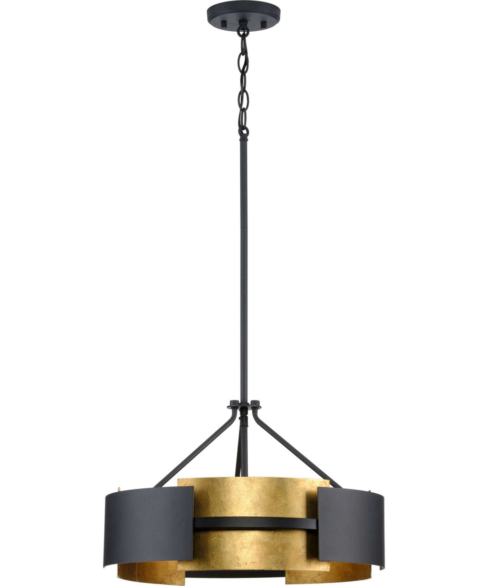 Lowery 3-Light Textured Black/Distressed Gold Convertible Semi-Flush Ceiling or Hanging Pendant Light Textured Black