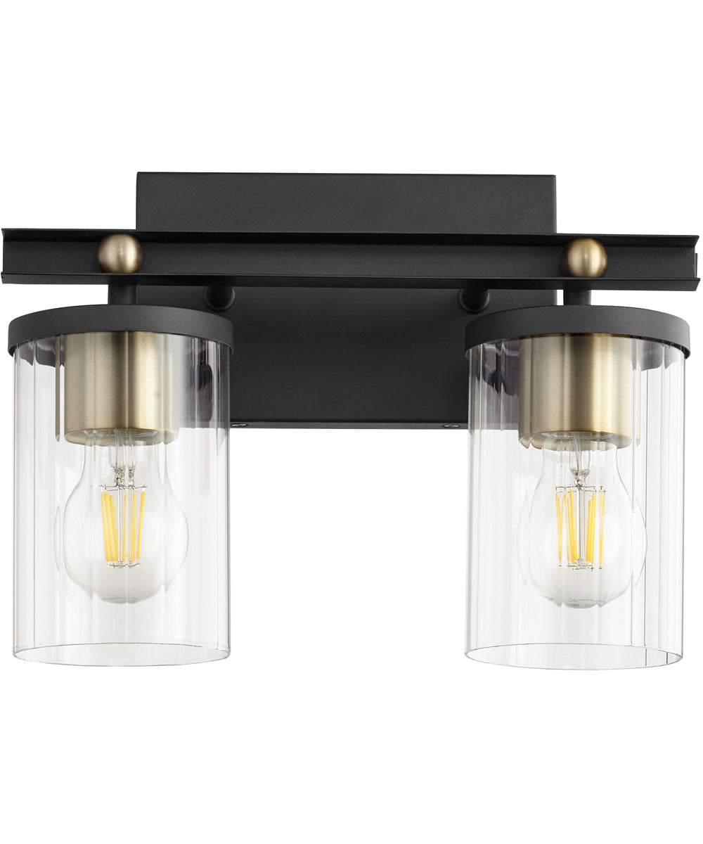 Empire 2-light Bath Vanity Light Textured Black w/ Aged Brass