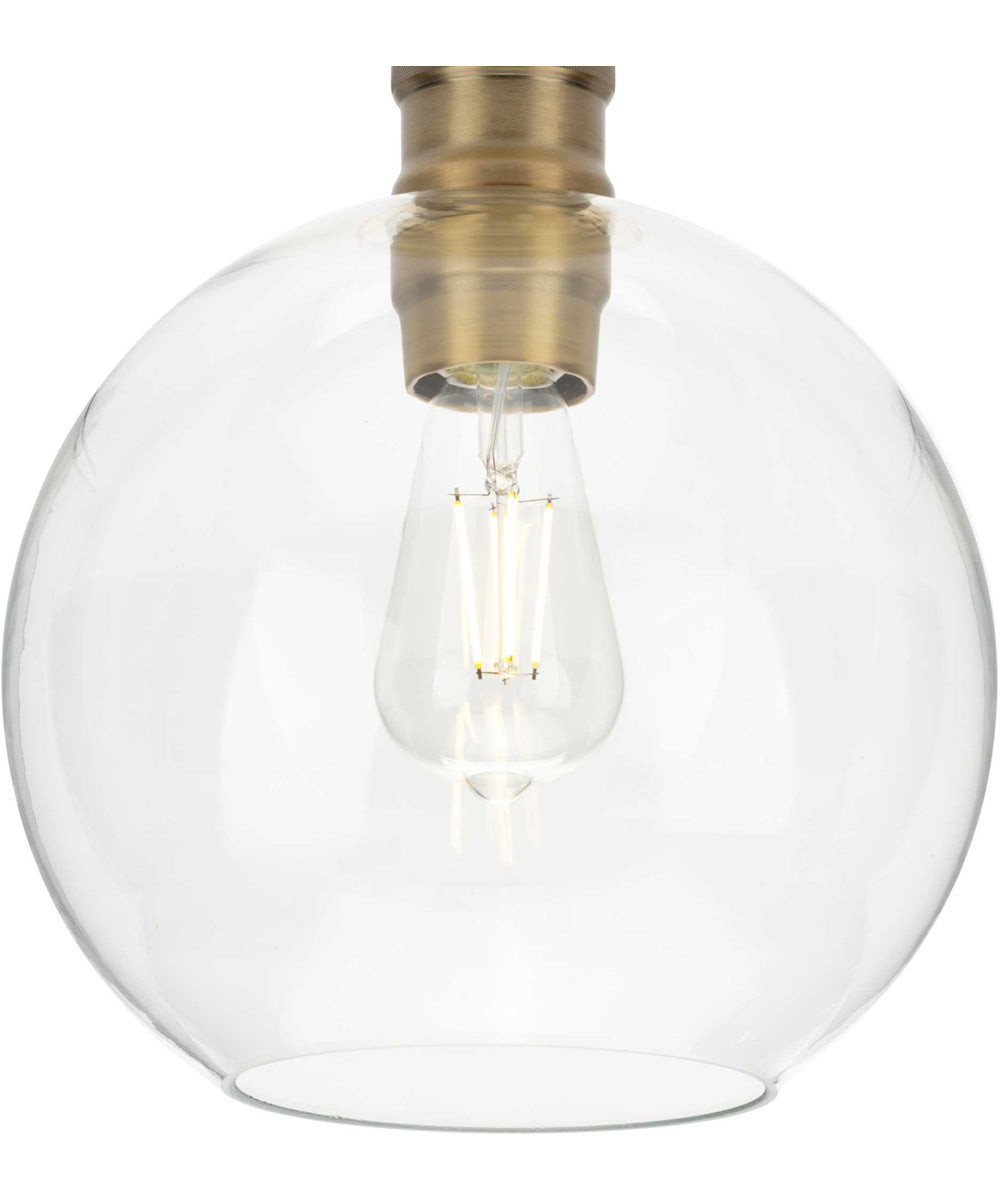 Hansford  1-Light Clear Glass Farmhouse Flush Mount Light Vintage Brass