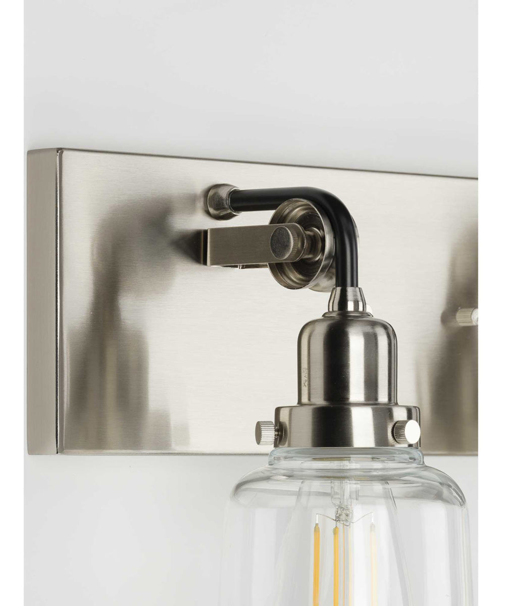 Rushton 2-Light Clear Glass Farmhouse Bath Vanity Light Brushed Nickel