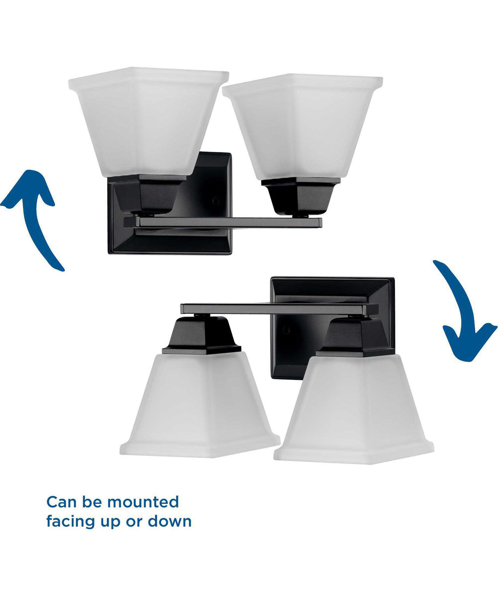 Clifton Heights 2-Light Modern Farmhouse Etched Glass Bath Vanity Light Matte Black