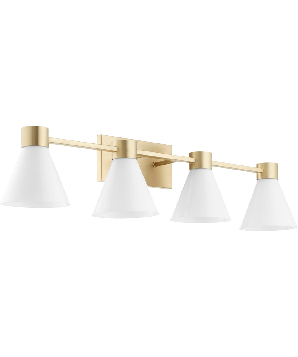 Beldar 4-light Bath Vanity Light Aged Brass w/ Gloss Opal
