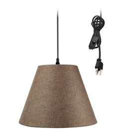 16"W 1 Light Swag Plug-In Pendant  Chocolate Burlap Shade Black Cord
