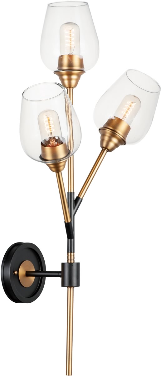 17"W Savvy 3-Light Wall Sconce Antique Brass / Black