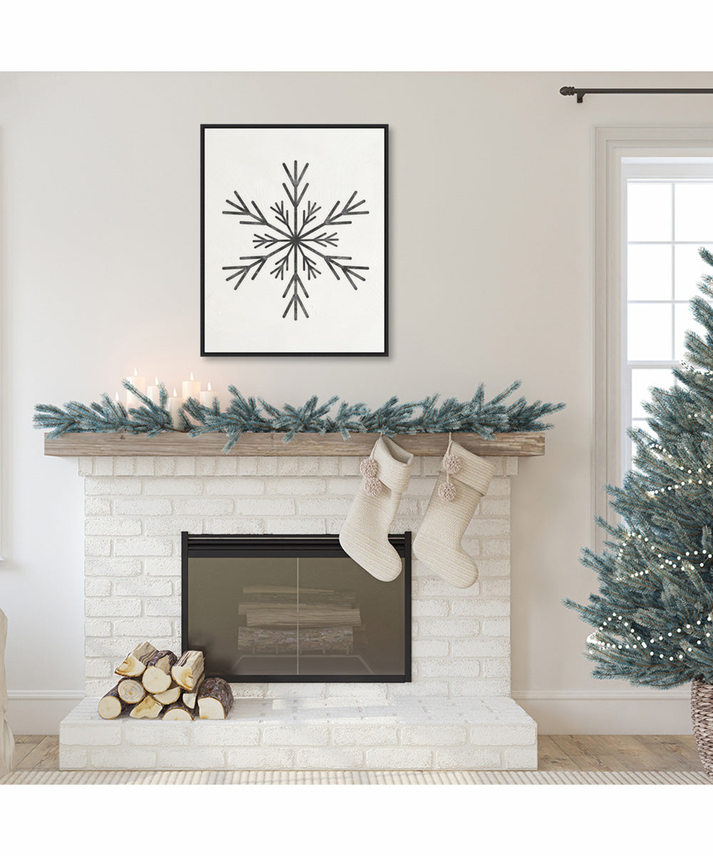 Framed Modern Snowflake by Nina Blue Canvas Wall Art Print (23  W x 28  H), Sylvie Black Frame