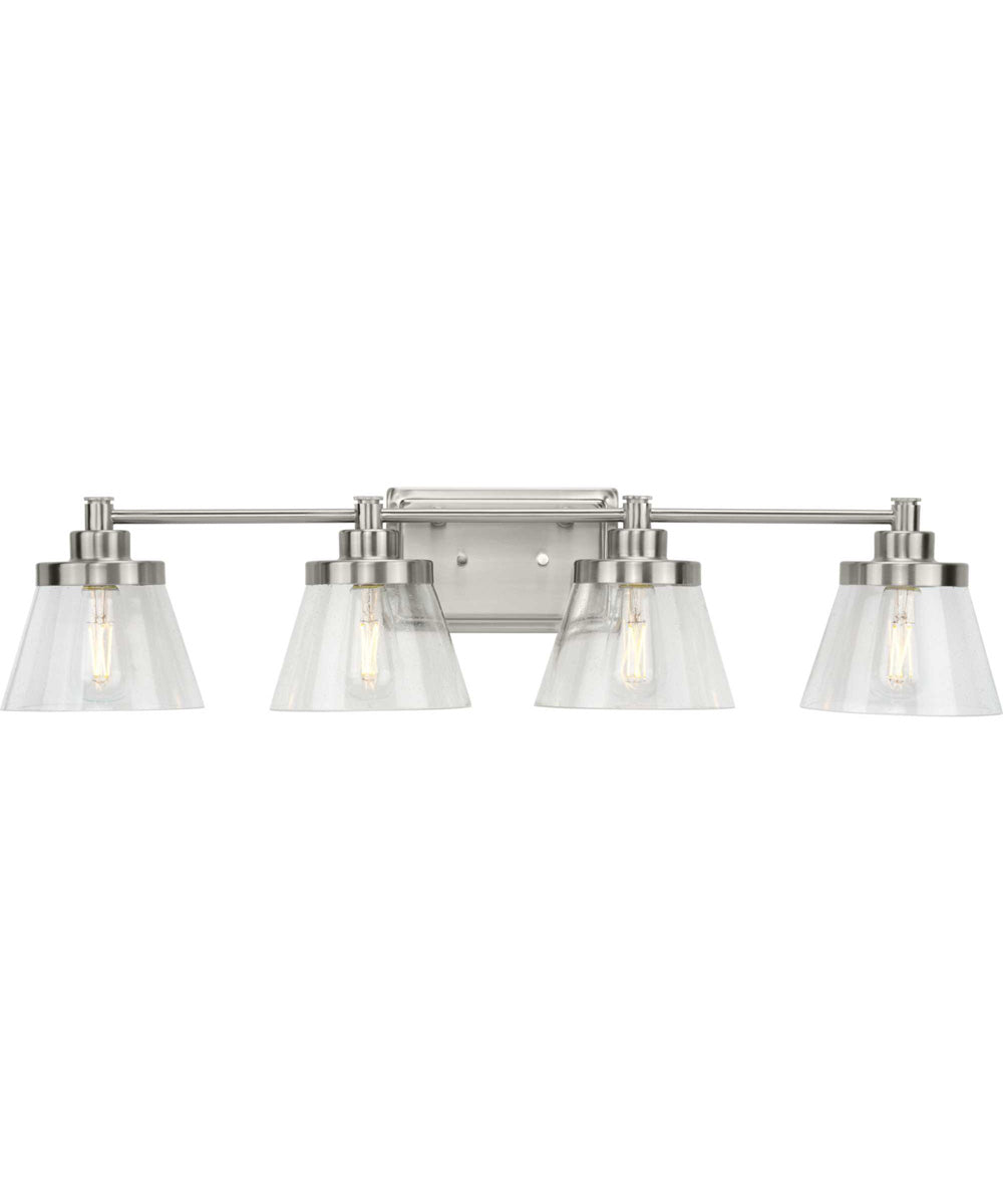 Hinton 4-Light Clear Seeded Glass Farmhouse Bath Vanity Light Brushed Nickel