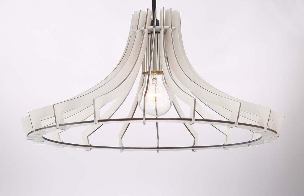 17"W Wood 1-Light  Pendant  White