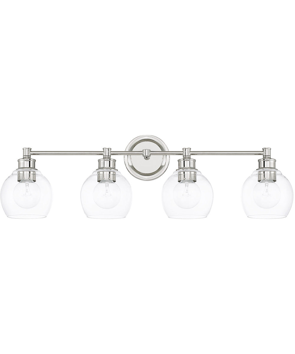 Mid-Century 4-Light Vanity In Polished Nickel With Clear Glass