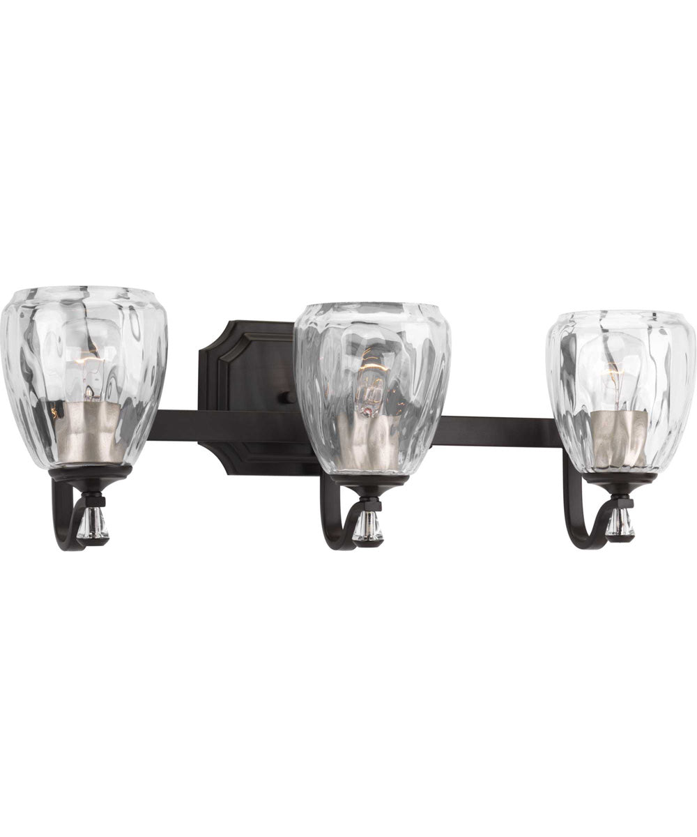 Anjoux 3-Light Clear Water Glass Luxe Bath Vanity Light Antique Bronze