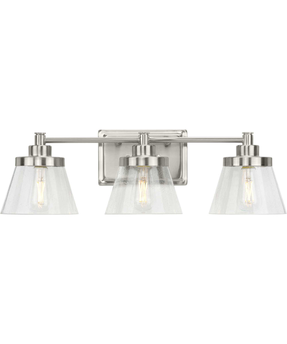 Hinton 3-Light Clear Seeded Glass Farmhouse Bath Vanity Light Brushed Nickel