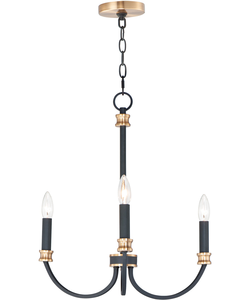 20"W Charlton 3-Light Chandelier Black / Antique Brass