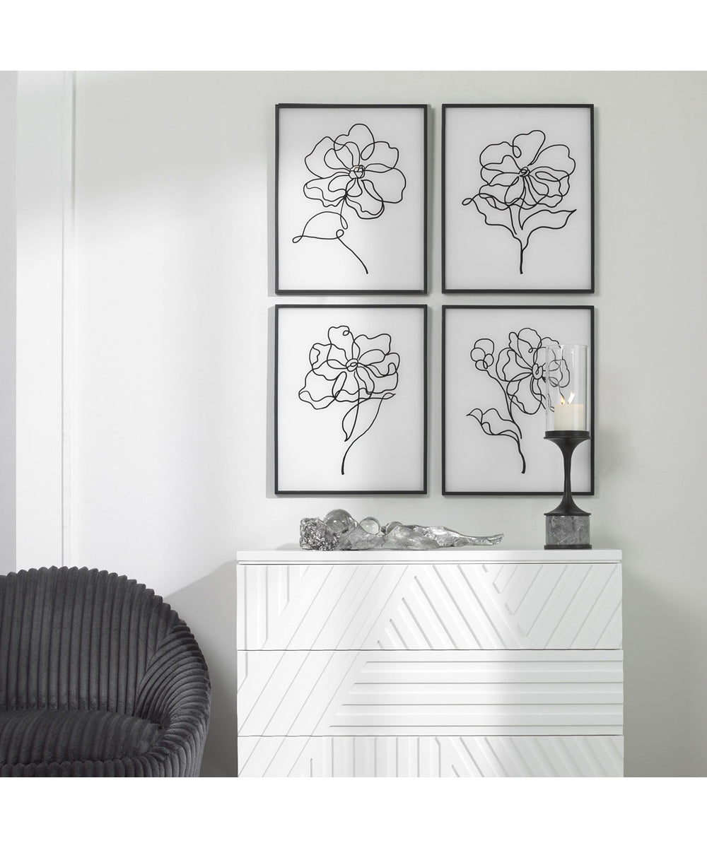 Bloom Black White Framed Prints, Set of 4